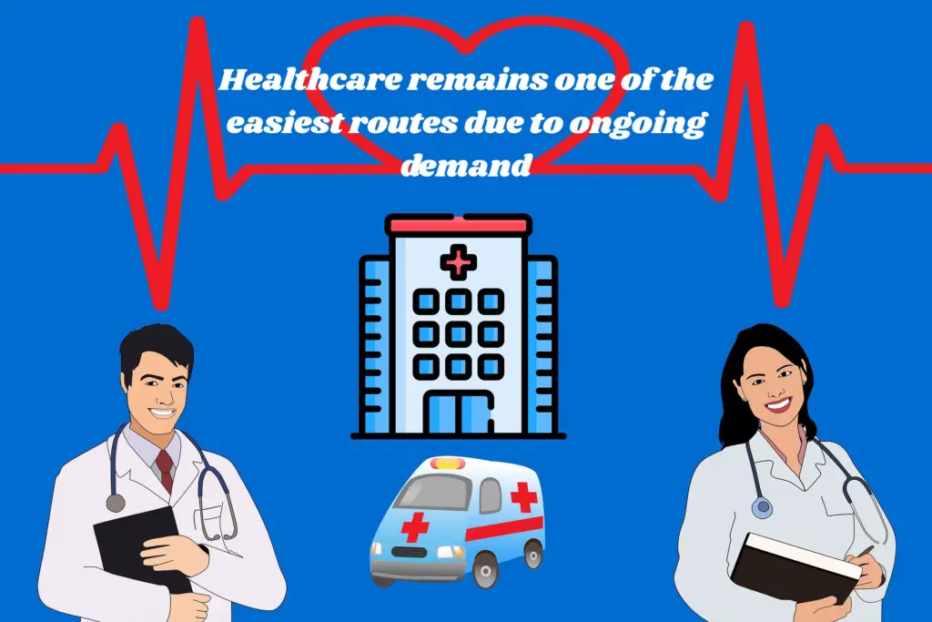 Healthcare remains one of the easiest routes due to ongoing demand